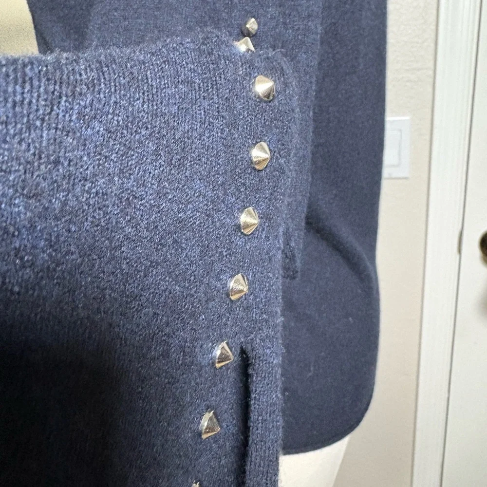 Zadig & Voltaire Lemy Navy Sweater Open Front Cardi w Stud Detail Down Sleeves - Picture 6 of 13